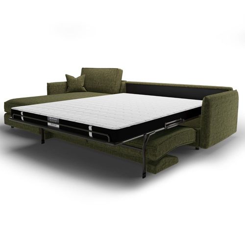 Canapé D'angle Gauche Convertible 4 Places En Velours Texturé Vert