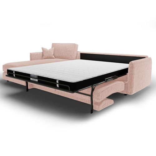 Canapé D'angle Gauche Convertible 4 Places En Velours Texturé Rose