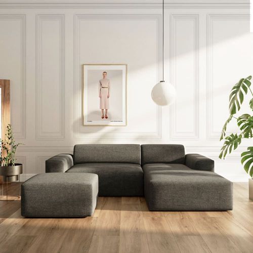 Canapé D'angle Convertible En Polyester Anthracite
