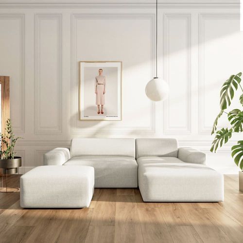 Canapé D'angle En Polyester Beige Clair