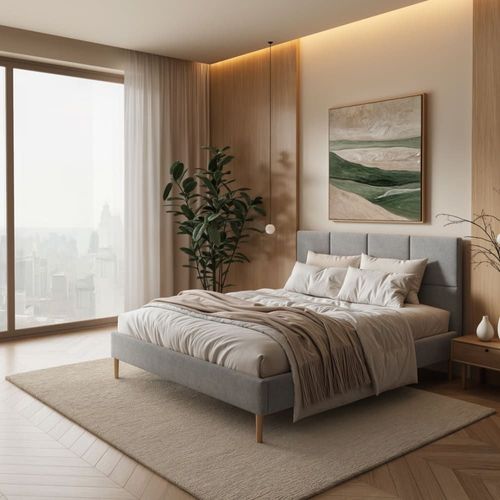 Lit Avec Sommier À Lattes Carrés Gris 140x200