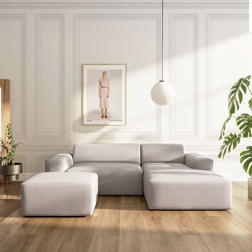 Canapé D'angle En Polyester Gris Cendré