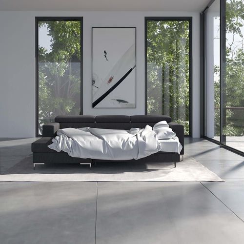 Canapé D'angle Gauche En Polyester Gris Foncé