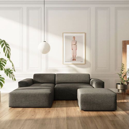 Canapé D'angle Convertible En Polyester Anthracite
