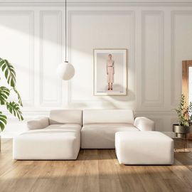 Canapé D'angle Convertible En Polyester Beige