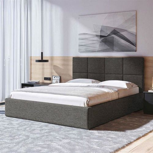 Lit Coffre Avec Sommier À Lattes Carrés Anthracite 140x200