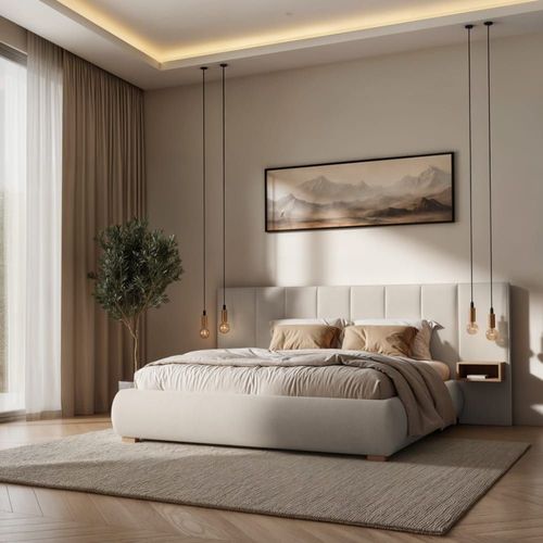 Lit Coffre Avec Sommier À Lattes Rayures Beige 180x200