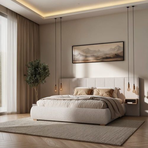 Lit Coffre Avec Sommier À Lattes Rayures Crème 140x200