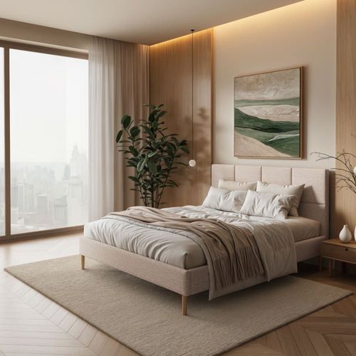 Lit Avec Sommier À Lattes Carrés Crème 140x200