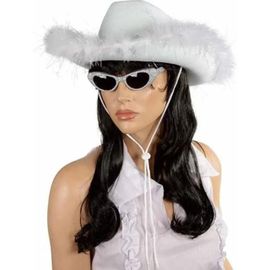 Chapeau Feutre Cow Girl Blanc - Ptit Clown - Adulte 59cm - Plumes
