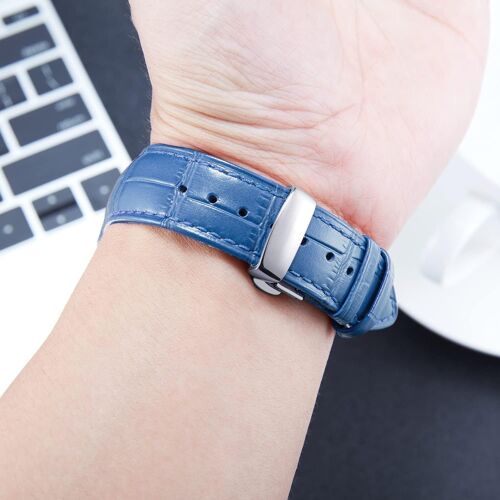 Bracelet De Montre En Cuir Femme Homme 22 Mm Bracelet De Remplacement Avec Boucle De Déploiement Papillon