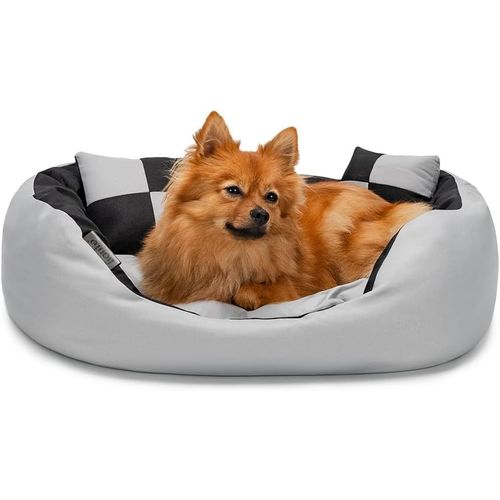 Lit Pour Chien 4-En-1 Avec Coussin Réversible, 65x50 Cm, Coussin Pour Animaux De Compagnie De Toutes Tailles Résistant Aux Griffures Avec Entrée Basse, Marron/Beige