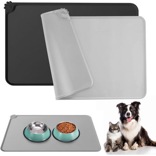 2 Tapis Gamelle Chat Et Chien - Aucune - Tapis De Nourriture Pour Animaux 48x30cm - Tapis De Gamelle En Silicone Imperméable
