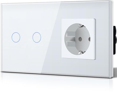 Interrupteur De Lumière Alimentaire En Verre Schuko Socket, Décharge, Prise Cee 16 Ampères Safe, 2 Entrées 1 Voie Blanche, Interrupteur Alternatif Plat, Interrupteur Interne Modern[HDM923350]