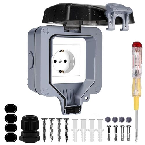 Prise Exterieure Etanche IP66 Prise de Courant et Volet de Protection Single Prise Electrique Multiprise Murale pour Jardin, Garage, Piscine Cuisine