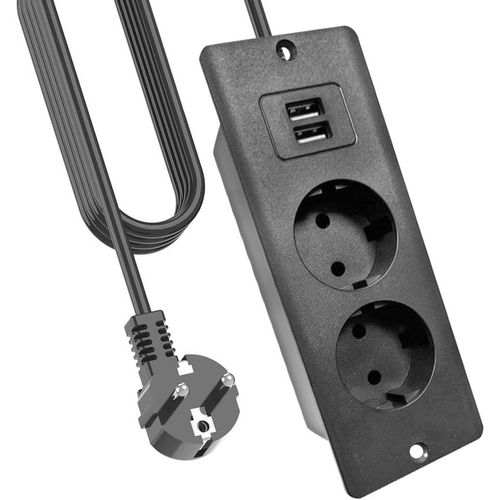 Chenquansarl-Pr Encastrable, Bloc Pr Encastrable Avec 2 Usb, Multipr Encastrable Plan De Travail Avec Câble De 1,5 M, Pour Meubles Ou Plans De Travail, Mur De Cuisine, Cuisine De Bureau