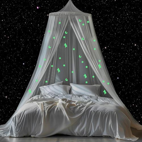 Moustiquaire Lit,Ciel De Lit Bebe Avec Lumineux Etoile,Moustiquaire Lit Simple/Double,Tente De Lit Pour Enfant Fille Garçons,Universelle Grand Lit Baldaquin Voyage Anti-Mosquito Pliable