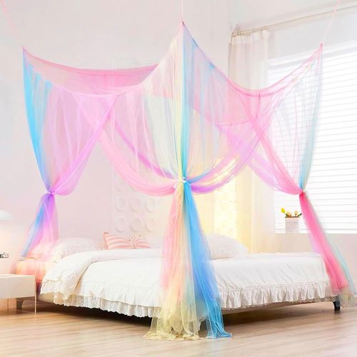 Ciel De Lit,Coloré Ciel De Lit Fille,Moustiquaire De Lit,190 X 210 X 240 Cm Arc-En-Ciel Moustiquaire,Ciel De Lit Fille,Filet De Lit Suspendu Pour Le Camping,La Maison,Le Jardin