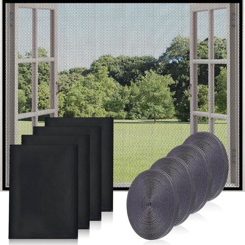 KALANKA-4 Pièces Moustiquaire Fenêtre,150x130cm Moustiquaire pour fenêtre,Filet Écran Insecte avec 4 Rouleaux de Bandes Autocollantes,sans Perçage Facile À Installer, pour Fenêtre Portes