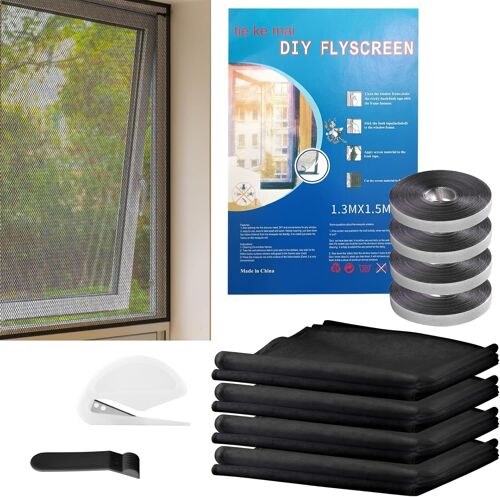 KALANKA-4 Pièces Moustiquaire Fenetre (130x150 cm) moustiquaire auto-adhésive avec ruban adhésifprotégez votre famille des insectes. (¿Noir¿)