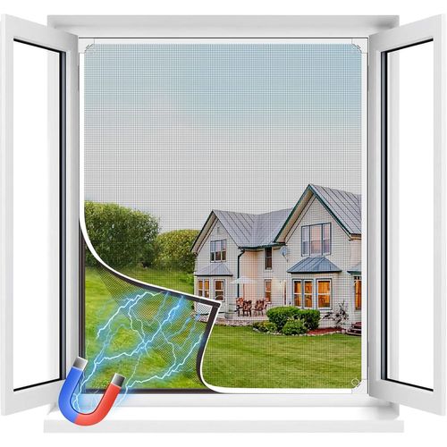 Chenquansarl-Moustiquaire Fenêtre Magnétique, Moustiquaire Jusqu'à 120x130 Cm, Taille Ajustable Avec Cadre Détachable, Moustiquaire En Fibre De Verre Montage Simple Pas De Perçage Ni De Vis