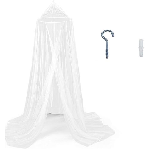 Kal-Moustiquaire De Lit - Moustiquaire Pour Lit Double - Ronde - Ciel De Lit - Pliable - Portable - Pour La Maison, Le Jardin, Le Balcon, Le Camping - 60 X 250 X 1200 Cm - Blanc