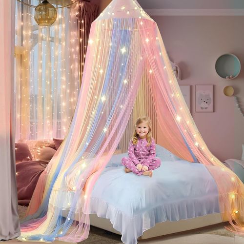 Kal-Ciel De Lit Fille, Ciels De Lit, (60 * 250 * 1250 Cm) Moustiquaire À Suspendre, Pour Chambre D'enfant, Décoration De Chambre, Moustiquaire Pour Voyage Et Maison, Intérieur Et Extérieur