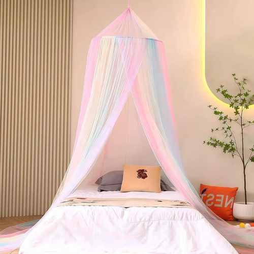 Kal-Baldaquin Arc-En-Ciel Pour Lit Double Simple, Moustiquaire De Lit Princesse Avec Crochets, Baldaquin Pour Fille, Pour Les Voyages Et La Maison, L'intérieur Et L'extérieur, Couleur