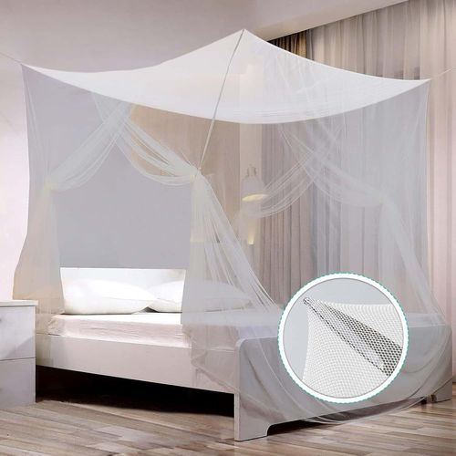 Moustiquaire De Lit,Ciel De Lit Cabane,Blanche Moustiquaire Filet,Baldaquin Grand Carrée Simples Et Doubles Universelle,Pour Intérieur Et Extérieur 200x180x165 Cm