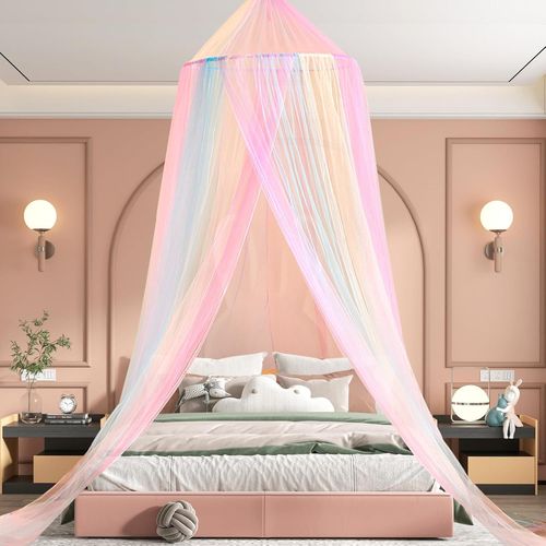 Moustiquaire De Lit,Ciel De Lit Fille,Arc-En-Ciel Moustiquaire Pour Lit Double Simple,Ciel De Lit Enfant Pour Voyage Et Maison Indoor Outdoor