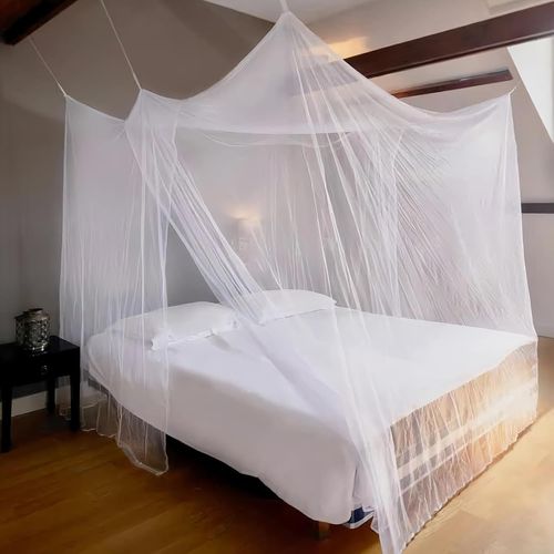 Kal-Moustiquaire Ciel De Lit, Universelle Rectangulaire Moustiquaire Carrée En Polyester Baldaquin Pour Lits Simples Et Doubles Quatre Ouvertures Moustiquaire De Lits Répulsif Pour Les Insectes