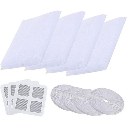 4 Pièces Moustiquaires Pour Fenêtres,1.5 M X 2 M Moustiquaire Fenêtre Filet,Fenêtre Filet Écran Insecte Avec 4 Rouleaux De Bandes Auto-Adhésives(Blanc)