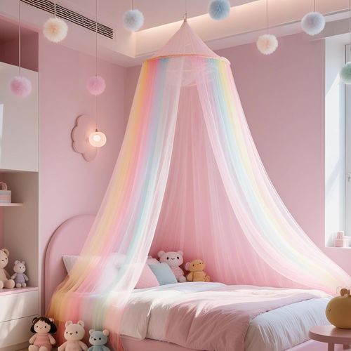 Kal-Moustiquaire Lit Bebe, Coloré Ciel De Lit Fille, Dome Baldaquin Lit Bebe, Anti Mosquito Bed Canopy Pour Le Camping, La Maison, Le Jardin
