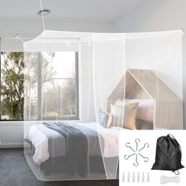 Subzonal-Moustiquaire Lit 1 Place Simple Rectangulaire Maille Fine Avec Kit De Installation Complet Crochets Corde Sac De Rangement Pour Protégez Votre Famille Des Moustiques En Été (2 * 1 * 1.9 M)