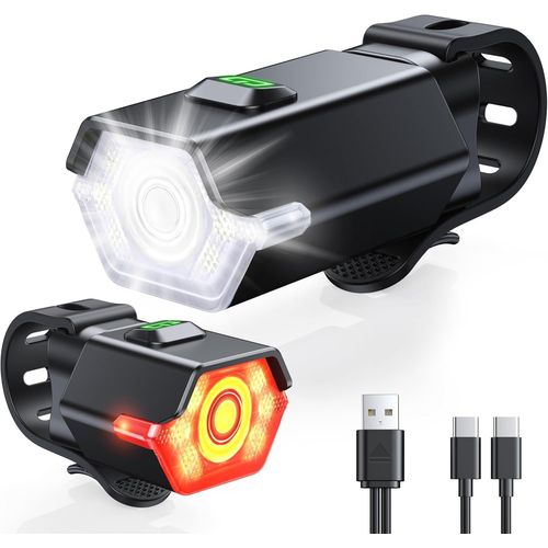 Lumiere Velo Avec Feu D'avertissement Latéral,3+6 Modes Eclairage Velo Avant Et Arriere Rechargeable Pour Cyclisme De Nuit,Étanche Ip65,Lampe Arrière Phare Velo Catadioptres Super Lumineux