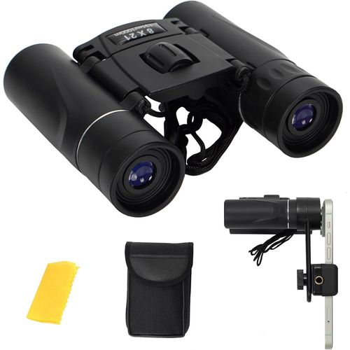 EPKH-Mini jumelles télescopiques pliables 8 x 21 HD avec adaptateur pour smartphone, sangle de transport et sac de rangement pour observation des oiseaux, concerts, opéra, sport et voyages