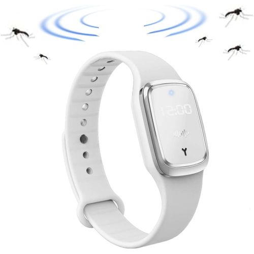 Bracelets Anti-Moustiques,Étanche,Rechargeable Par Usb,Montre Anti-Moustiques À Ultrasons Pour L'intérieur Et L'extérieur,Pour Adultes Et Enfants (Blanc) 