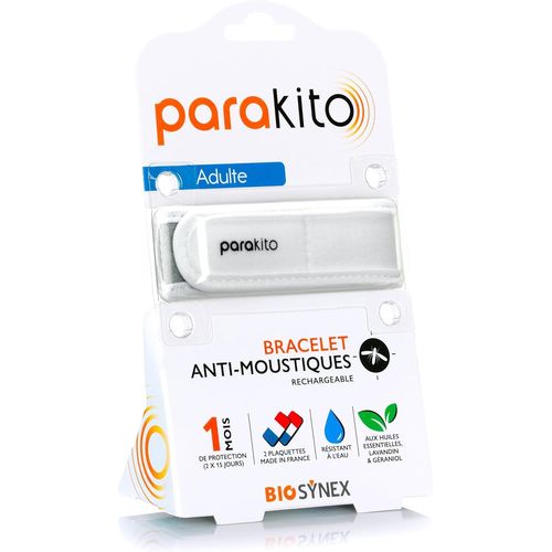 Kalanka-Parakito - Bracelet Anti-Moustiques Réutilisable - 2 Plaquettes Incluses Aux Huiles Essentielles - 1 Mois De Protection - Sans Deet - Coloris Blanc - Taille Adulte 