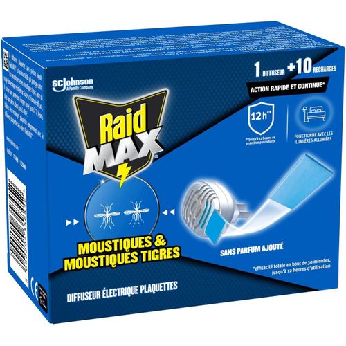 KALANKA-Max Diffuseur Electrique Plaquettes - Anti-Moustiques et Moustiques Tigres - Protection Efficace - Sans Parfum - 1 Diffuseur + 10 Recharges