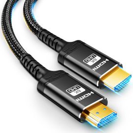 Câble Hdmi À Fibre Optique 8K 2.1-50M Unidirectionnel Ultra 48Gbps Haute Vitesse,3D,8K60,4K120,144Hz - Plaqué Or,Câble Tressé - Idéal Pour Les Téléviseurs Hd,Pc,Projecteur,Grands Écrans
