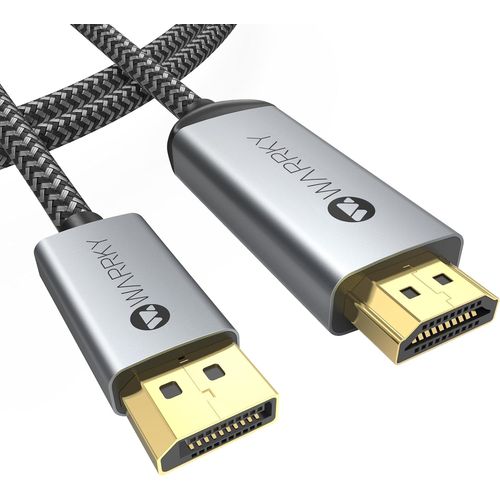 KALANKA-4K Câble DisplayPort vers HDMI, Display Port HDMI (1440P 60Hz, 1080P 120Hz), DP vers HDMI Câble Adaptateur en Nylon Tressé Compatible avec Lenovo, Insignia, HP, DELL, ASUS et Autres - 3M