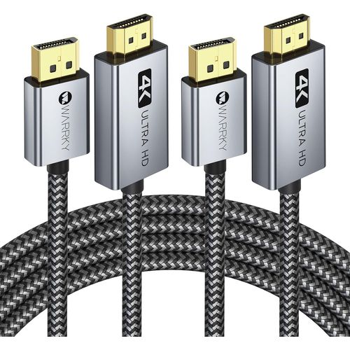 KALANKA-4K Câble DisplayPort vers HDMI, Display Port HDMI (1440P 60Hz, 1080P 120Hz), DP vers HDMI Câble Adaptateur en Nylon Tressé Compatible avec Lenovo, Insignia, HP, DELL et Autres - 1.8M - 2 pack