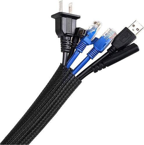 Gaine de câble de 6 m, 10-20 mm, Gaine de câble tissée Flexible, Gestion des câbles pour Bureau, télévision, Ordinateur, PC, Protection des câbles pour Chien, Chat, Noir