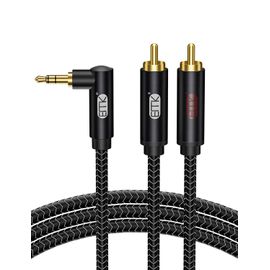 Câble RCA Angle Droit Jack 3,5 mm à 2rca Câbles Audio Aux 90 degrés Y répartiteur RCA (R&L) Nylon tressé Jack 3,5mm AUX pour Smartphone, Haut - parleur, Soundbar, TV, Voiture (3 mètres)