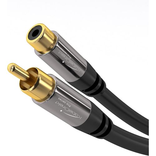 KALANKA-¿ 2m ¿ Câble d'extension Cinch, Audio/Digital/Vidéo (câble coaxial, prises RCA mâle/femelle, pour caisson de basse/amplificateur/Hi-Fi, audio analogique, 75 ohms, noir)