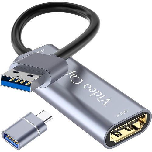 KALANKA-Carte de Capture Vidéo HDMI vers USB, Vidéo Capture Card 1080P Full HD Carte d'acquisition Camlink, pour Windows Linux Mac OS, Caméra/DV/Flux Multimédia/Jeu/Diffusion en Direct(Argent)