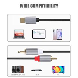 câble audio USB-C vers RCA de 2 m, câble répartiteur mâle Type-C vers 2 RCA mâle pour téléphone, ordinateur portable, tablette, cinéma maison, DVD, amplificateur, haut-parleur, autoradio