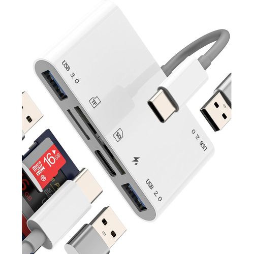 TRAHOO-Adaptateur USB C vers USB (6 en 1) Type C OTG 3.0 Lecteur Carte SD Micro SD pour Apple iPhone 16 15 pour iPad Compatible avec Samsung Type C Chargeur TF Card Reader Numérique Appareil Photo Mé