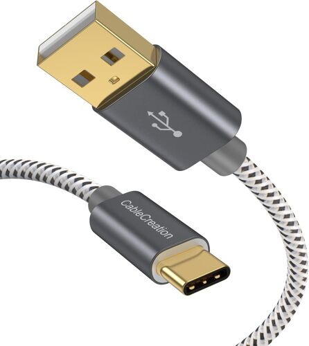 Câble Usb Type C, Usb C Mâle Vers Usb A Mâle, Charge Rapide(Qc), Compatible Avec Huawei Mate 20/P20, Galaxy S9/Book, Oneplus 6/6T, Redmi Note 7, Lg G6, Macbook Pro Etc, 50Cm,Tressé,Gris