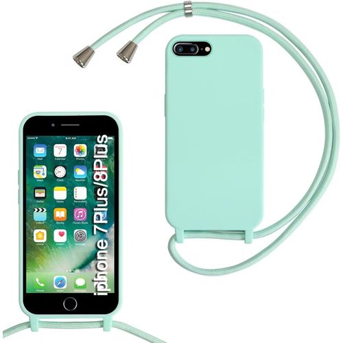 KAL-Coque Compatible Avec Iphone 6 Plus/Iphone 7/8 Plus, Collier Pour Étui Colliers De Cellulaire Mince Antichoc Réglable Lanyard Case Pu Bumper Pour Iphone 6 Plus/Iphone 7/8 Plus, Menthe Verte